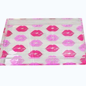 At Home Black Lip Print  Decorative Acrylic Tray w/Handles